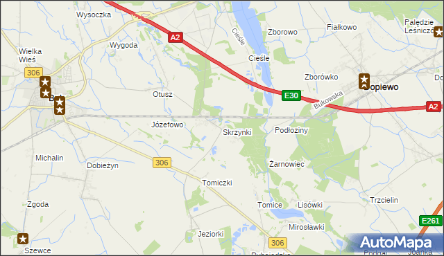 mapa Skrzynki gmina Stęszew, Skrzynki gmina Stęszew na mapie Targeo