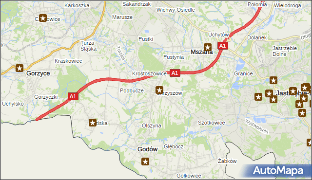 mapa Skrzyszów gmina Godów, Skrzyszów gmina Godów na mapie Targeo