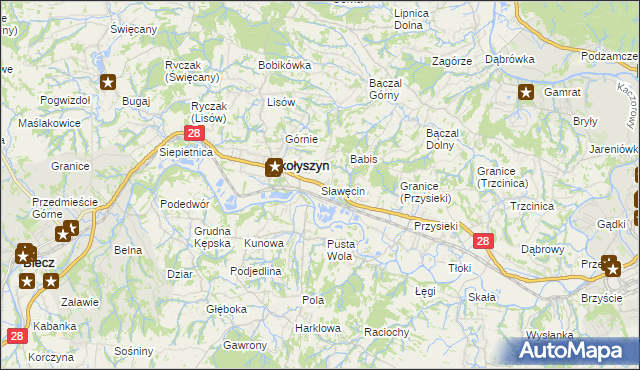 mapa Sławęcin gmina Skołyszyn, Sławęcin gmina Skołyszyn na mapie Targeo