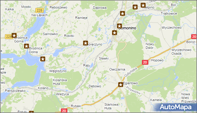 mapa Sławki gmina Somonino, Sławki gmina Somonino na mapie Targeo