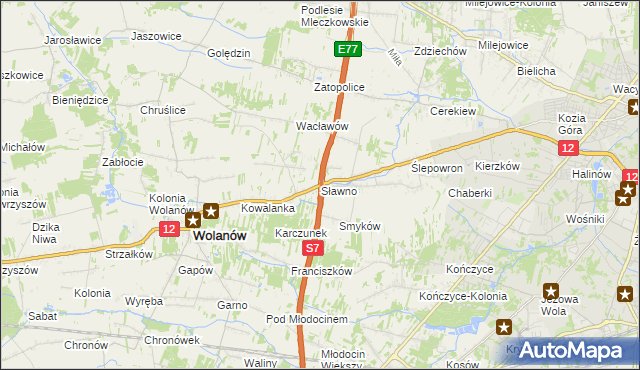 mapa Sławno gmina Wolanów, Sławno gmina Wolanów na mapie Targeo