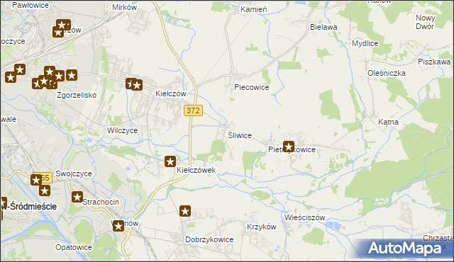 mapa Śliwice gmina Długołęka, Śliwice gmina Długołęka na mapie Targeo