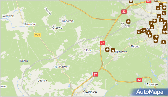 mapa Słone gmina Świdnica, Słone gmina Świdnica na mapie Targeo