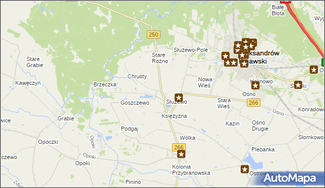 mapa Służewo gmina Aleksandrów Kujawski, Służewo gmina Aleksandrów Kujawski na mapie Targeo