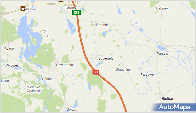 mapa Sobieradz gmina Gryfino, Sobieradz gmina Gryfino na mapie Targeo