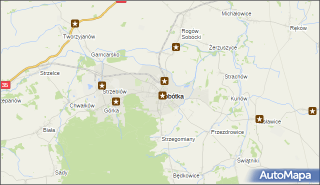 mapa Sobótka powiat wrocławski, Sobótka powiat wrocławski na mapie Targeo