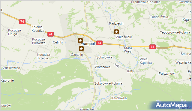 mapa Sokołówka gmina Frampol, Sokołówka gmina Frampol na mapie Targeo