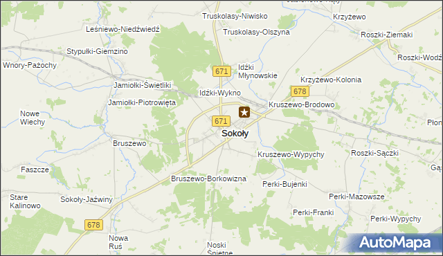 mapa Sokoły powiat wysokomazowiecki, Sokoły powiat wysokomazowiecki na mapie Targeo