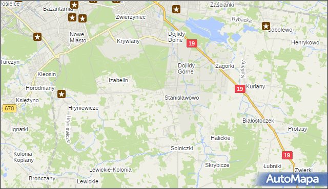 mapa Stanisławowo gmina Juchnowiec Kościelny, Stanisławowo gmina Juchnowiec Kościelny na mapie Targeo