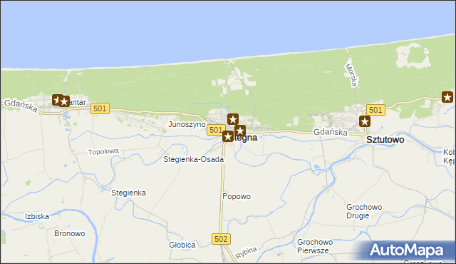 mapa Stegna powiat nowodworski, Stegna powiat nowodworski na mapie Targeo