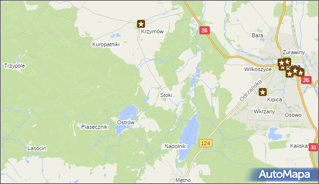 mapa Stoki gmina Chojna, Stoki gmina Chojna na mapie Targeo