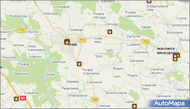 mapa Stoki gmina Skała, Stoki gmina Skała na mapie Targeo