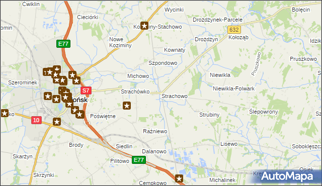 mapa Strachowo, Strachowo na mapie Targeo