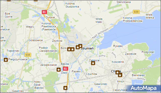 mapa Strumień powiat cieszyński, Strumień powiat cieszyński na mapie Targeo