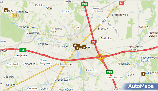 mapa Stryków powiat zgierski, Stryków powiat zgierski na mapie Targeo