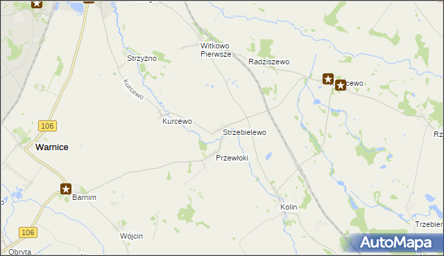 mapa Strzebielewo gmina Dolice, Strzebielewo gmina Dolice na mapie Targeo