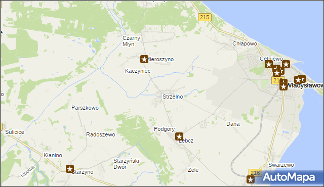 mapa Strzelno gmina Puck, Strzelno gmina Puck na mapie Targeo