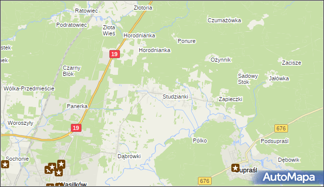 mapa Studzianki gmina Wasilków, Studzianki gmina Wasilków na mapie Targeo