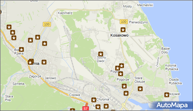 mapa Suchy Dwór gmina Kosakowo, Suchy Dwór gmina Kosakowo na mapie Targeo