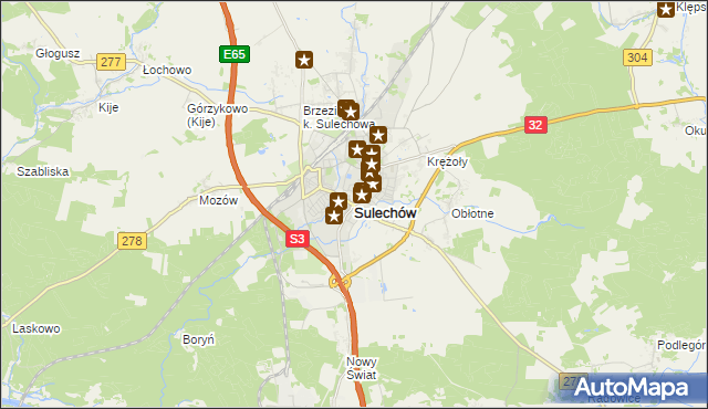 mapa Sulechów powiat zielonogórski, Sulechów powiat zielonogórski na mapie Targeo