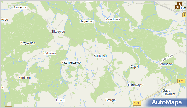 mapa Sulikowo gmina Barwice, Sulikowo gmina Barwice na mapie Targeo