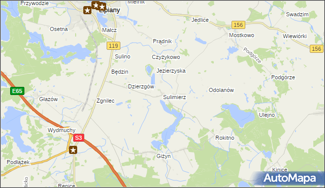 mapa Sulimierz gmina Myślibórz, Sulimierz gmina Myślibórz na mapie Targeo