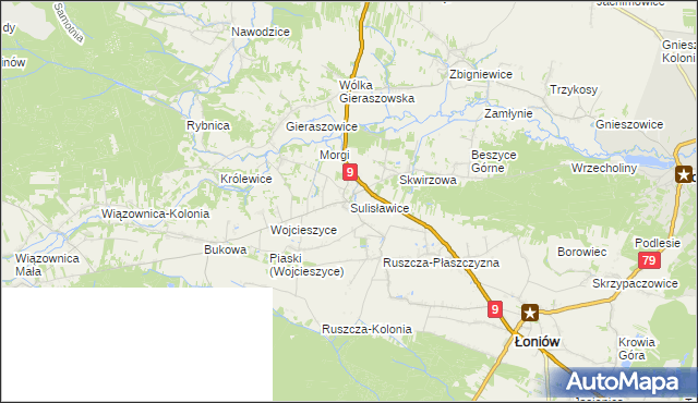 mapa Sulisławice gmina Łoniów, Sulisławice gmina Łoniów na mapie Targeo