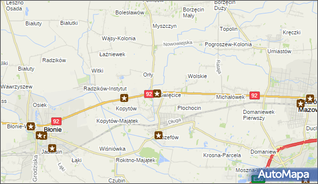 mapa Święcice gmina Ożarów Mazowiecki, Święcice gmina Ożarów Mazowiecki na mapie Targeo