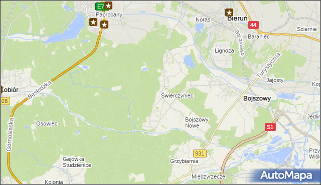 mapa Świerczyniec gmina Bojszowy, Świerczyniec gmina Bojszowy na mapie Targeo