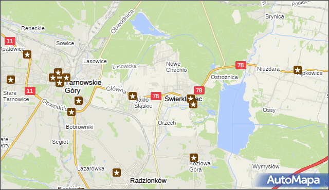 mapa Świerklaniec, Świerklaniec na mapie Targeo