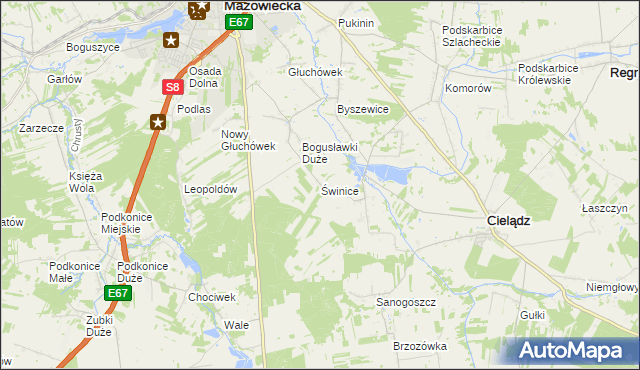 mapa Świnice gmina Rawa Mazowiecka, Świnice gmina Rawa Mazowiecka na mapie Targeo