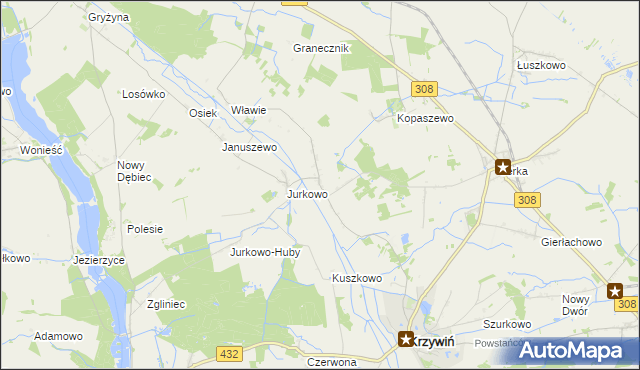 mapa Świniec gmina Krzywiń, Świniec gmina Krzywiń na mapie Targeo