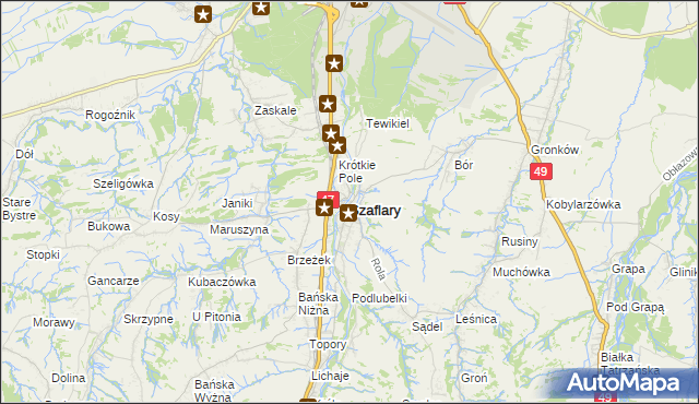 mapa Szaflary, Szaflary na mapie Targeo