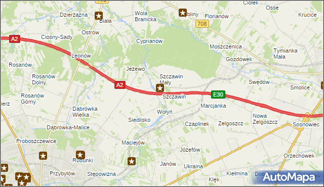 mapa Szczawin gmina Zgierz, Szczawin gmina Zgierz na mapie Targeo