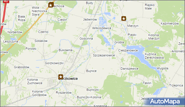 mapa Szczepanowice gmina Gorzkowice, Szczepanowice gmina Gorzkowice na mapie Targeo
