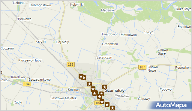 mapa Szczuczyn gmina Szamotuły, Szczuczyn gmina Szamotuły na mapie Targeo