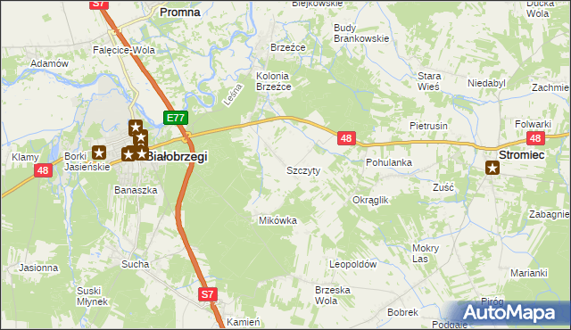 mapa Szczyty gmina Białobrzegi, Szczyty gmina Białobrzegi na mapie Targeo