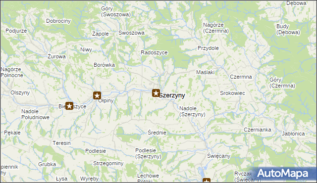 mapa Szerzyny, Szerzyny na mapie Targeo