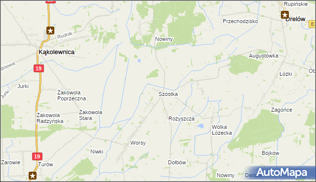 mapa Szóstka gmina Drelów, Szóstka gmina Drelów na mapie Targeo