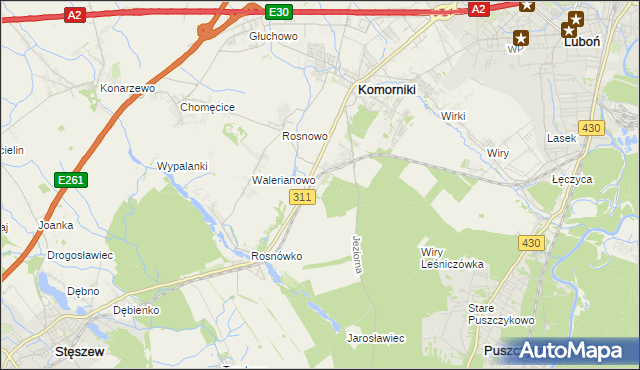 mapa Szreniawa gmina Komorniki, Szreniawa gmina Komorniki na mapie Targeo