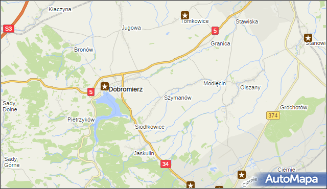 mapa Szymanów gmina Dobromierz, Szymanów gmina Dobromierz na mapie Targeo