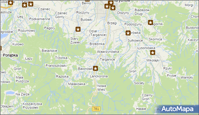mapa Targanice, Targanice na mapie Targeo