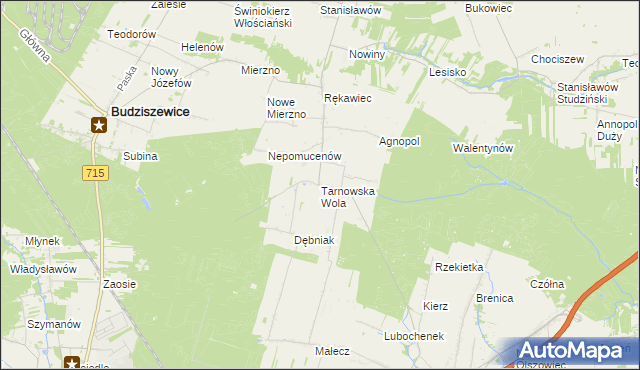 mapa Tarnowska Wola gmina Lubochnia, Tarnowska Wola gmina Lubochnia na mapie Targeo