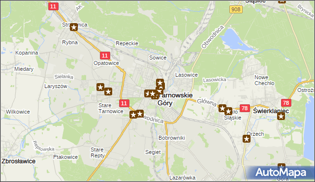 mapa Tarnowskie Góry, Tarnowskie Góry na mapie Targeo