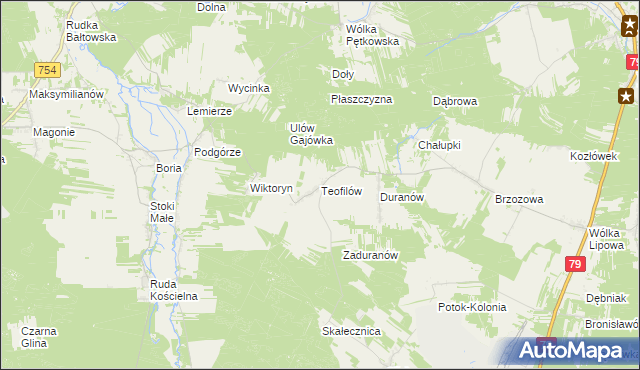 mapa Teofilów gmina Tarłów, Teofilów gmina Tarłów na mapie Targeo
