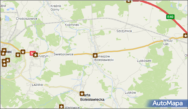 mapa Tomaszów Bolesławiecki, Tomaszów Bolesławiecki na mapie Targeo