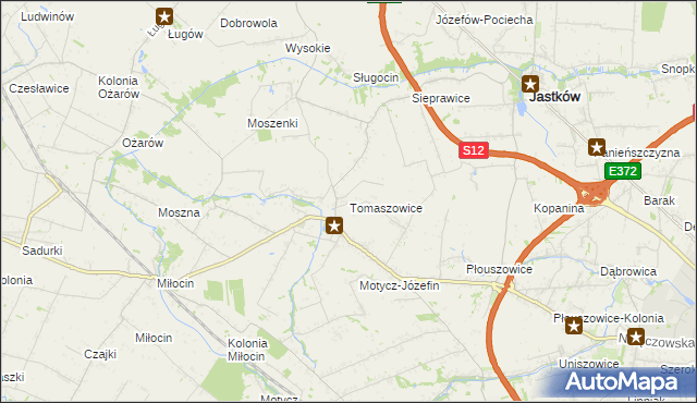 mapa Tomaszowice gmina Jastków, Tomaszowice gmina Jastków na mapie Targeo