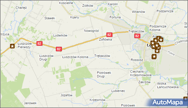 mapa Trębaczów gmina Łęczna, Trębaczów gmina Łęczna na mapie Targeo