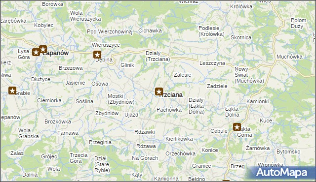 mapa Trzciana powiat bocheński, Trzciana powiat bocheński na mapie Targeo