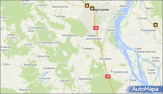 mapa Trzebień gmina Magnuszew, Trzebień gmina Magnuszew na mapie Targeo